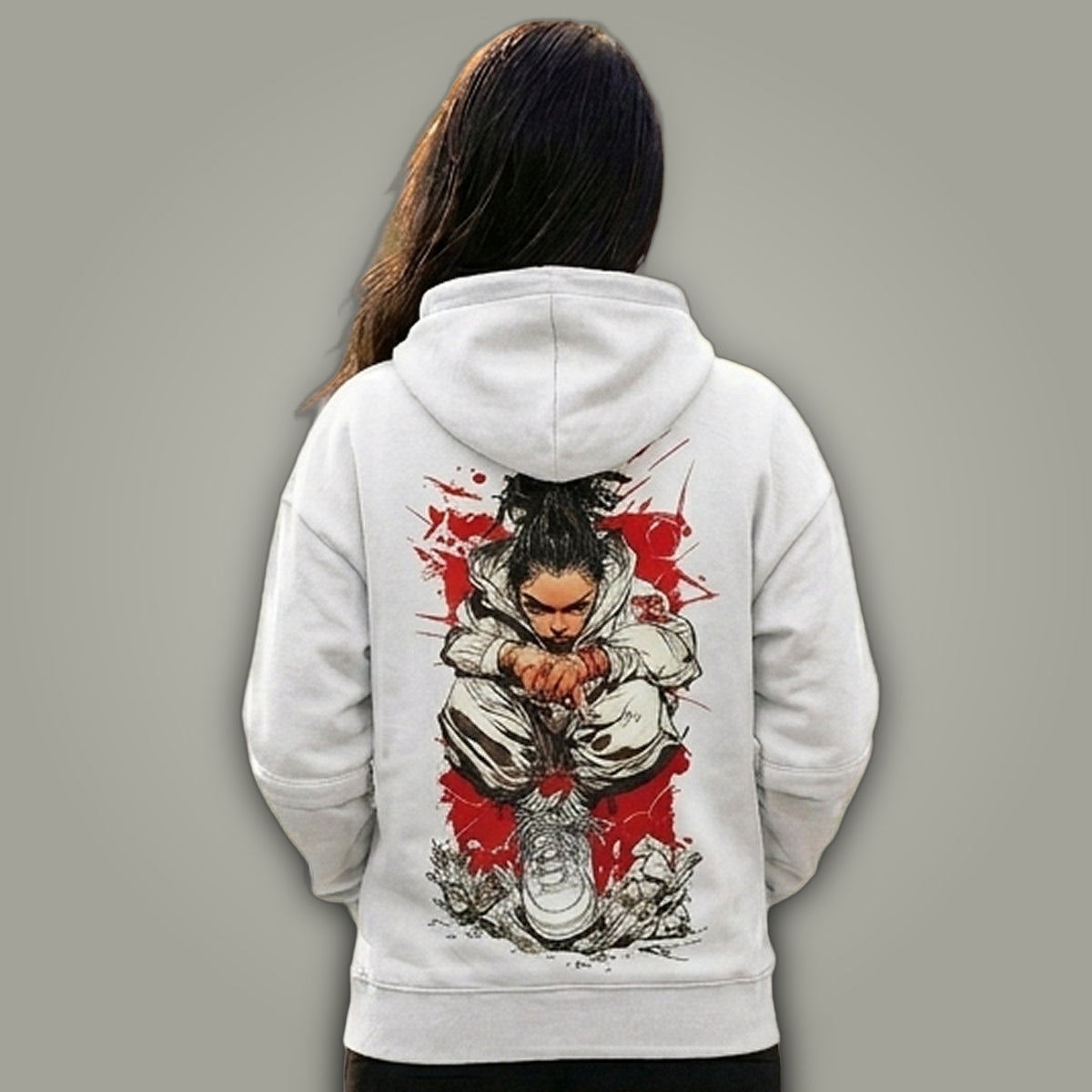 Women's Samurai Warrior Back-Print Oversized Hoodie
