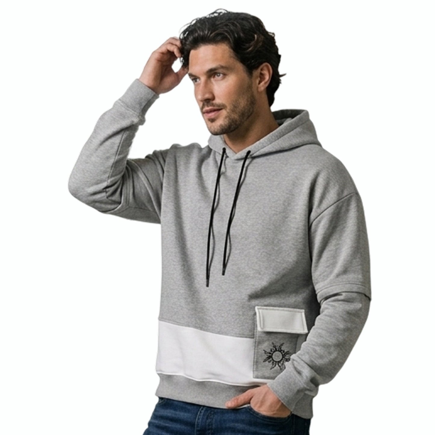 Men's Colorblock Stone Grey Premium Oversized Hoodie