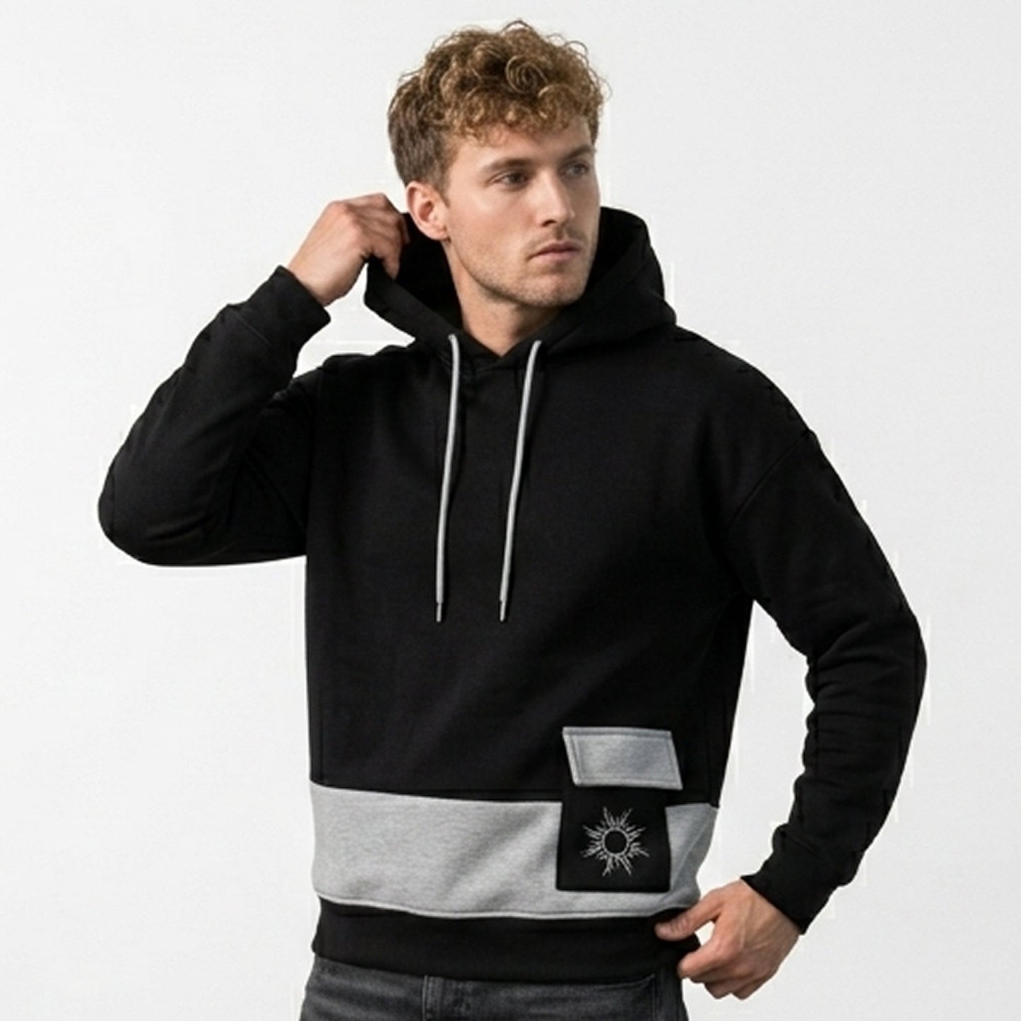 Men's Colorblock Black Premium Oversized Hoodie