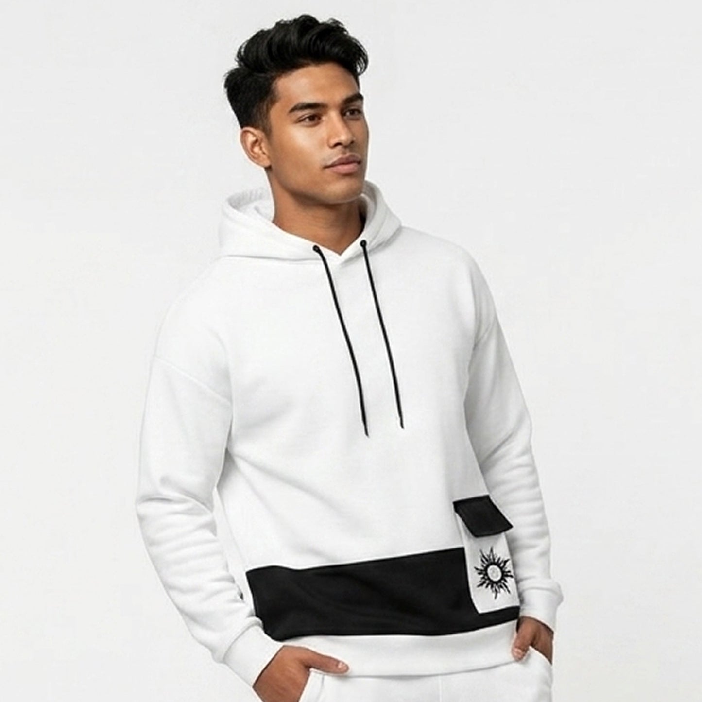 Men's Colorblock White Premium Oversized Hoodie