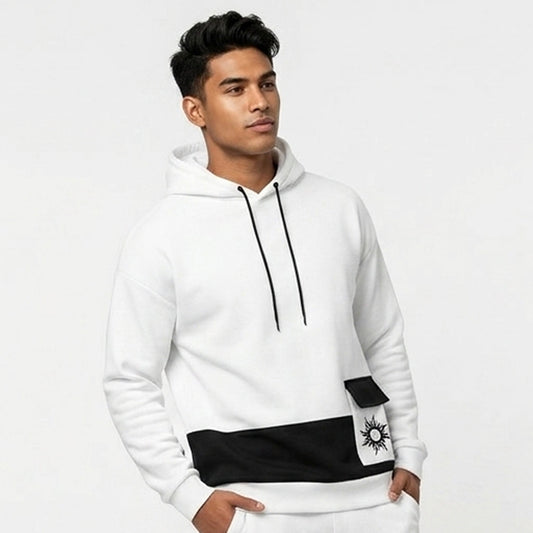 Men's Colorblock White Premium Oversized Hoodie