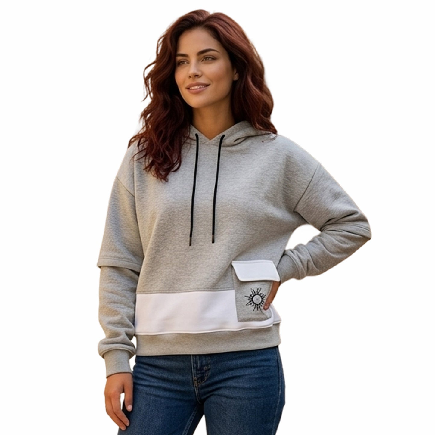 Women's Colorblock Stone Grey Oversized Hoodie