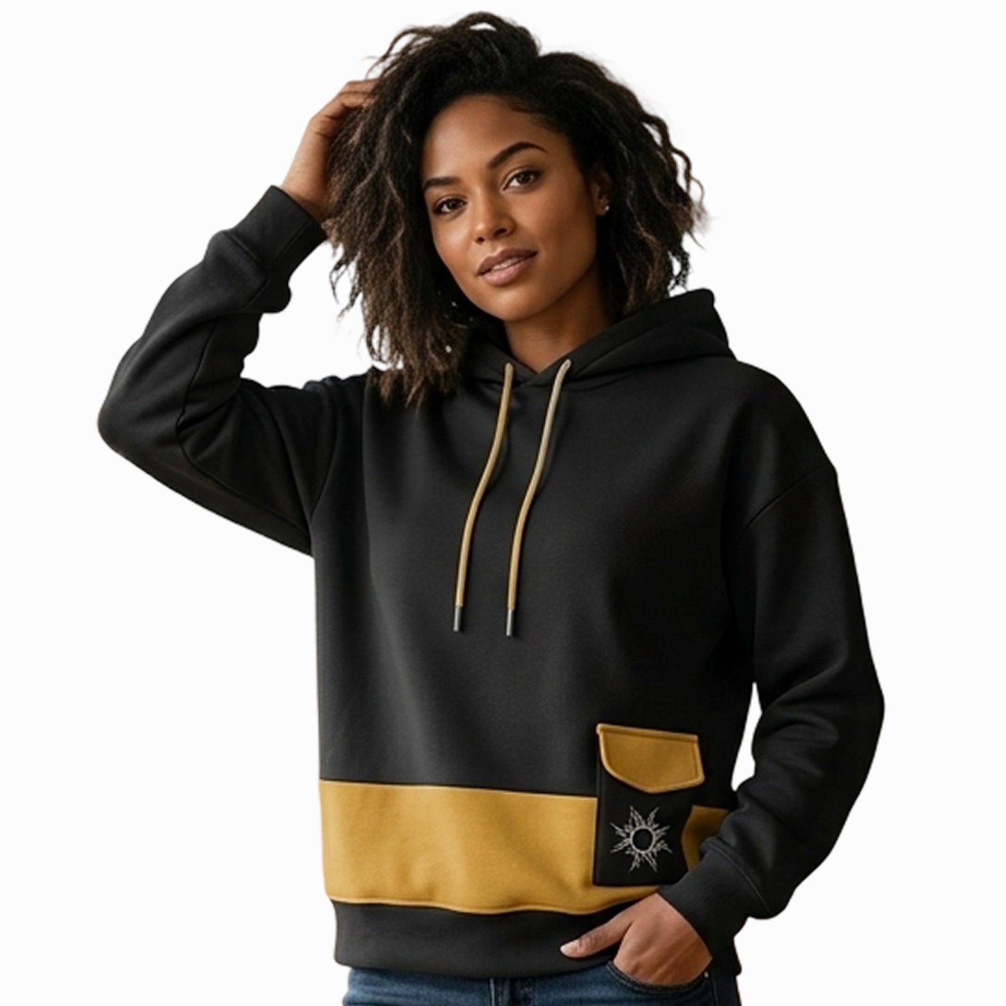 Women's Colorblock Black Mustard Oversized Hoodie