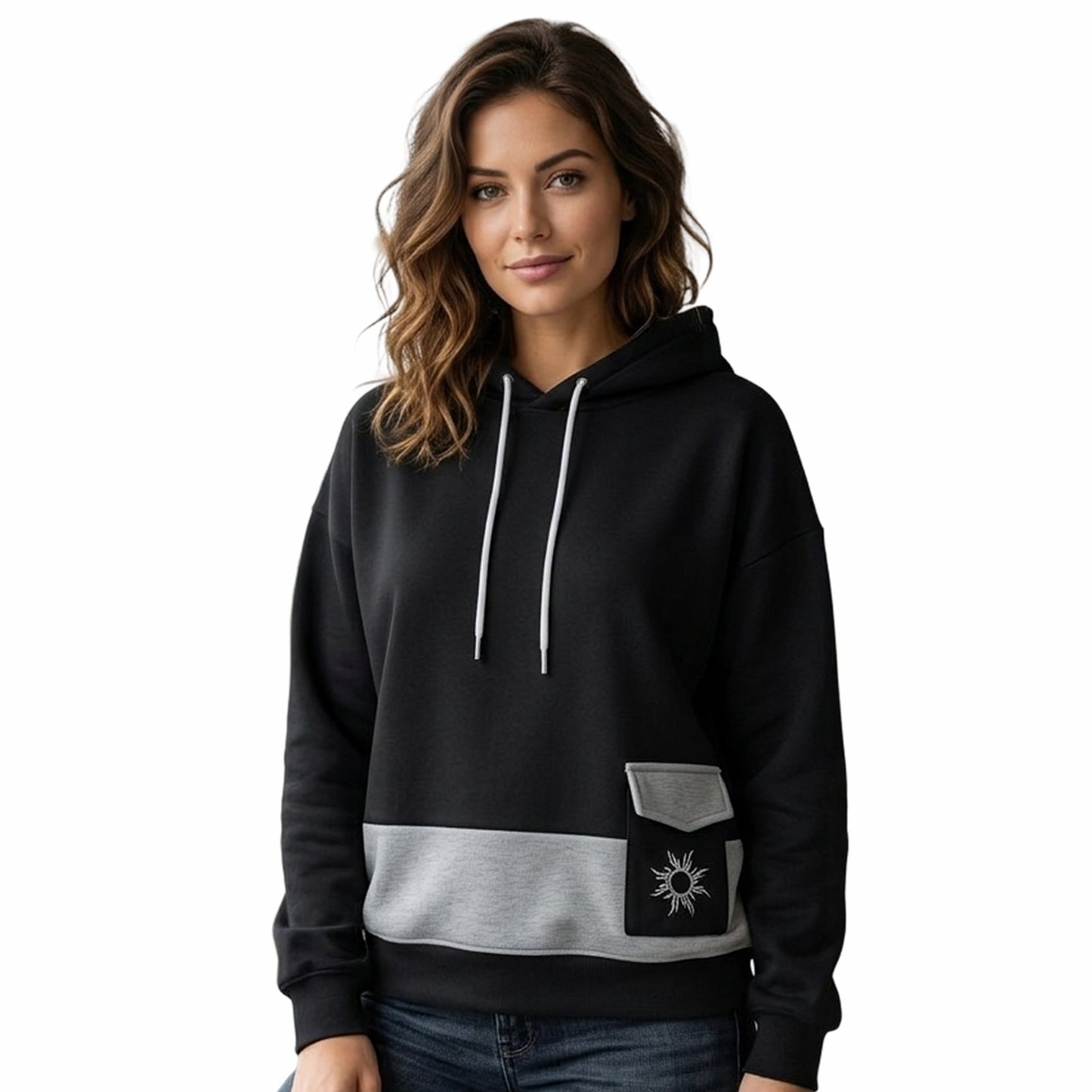 Women's Colorblock Black Grey Oversized Hoodie
