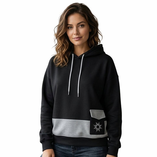 Women's Colorblock Black Grey Oversized Hoodie