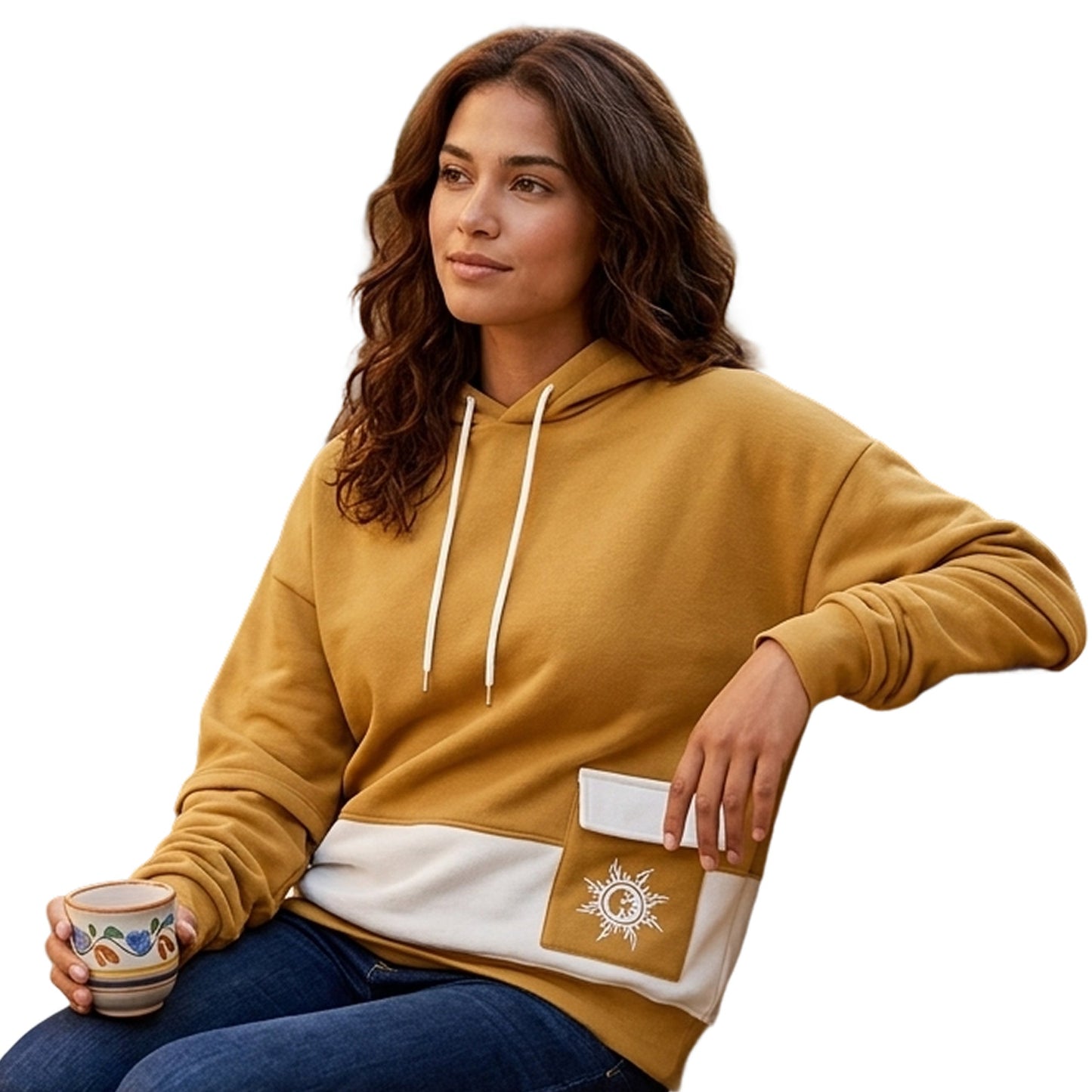 Women's Colorblock Mustard Premium Oversized Hoodie
