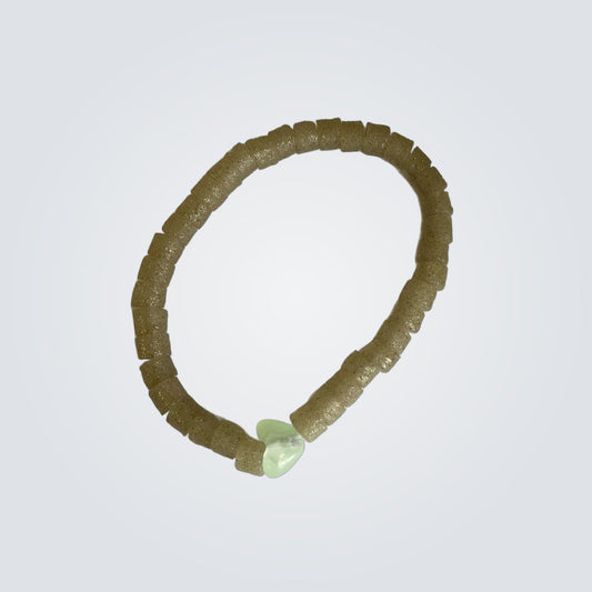 Sage Green Glass Bead Bracelet with Heart Charm