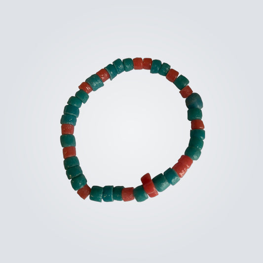 Teal & Coral Handmade Beaded Bracelet