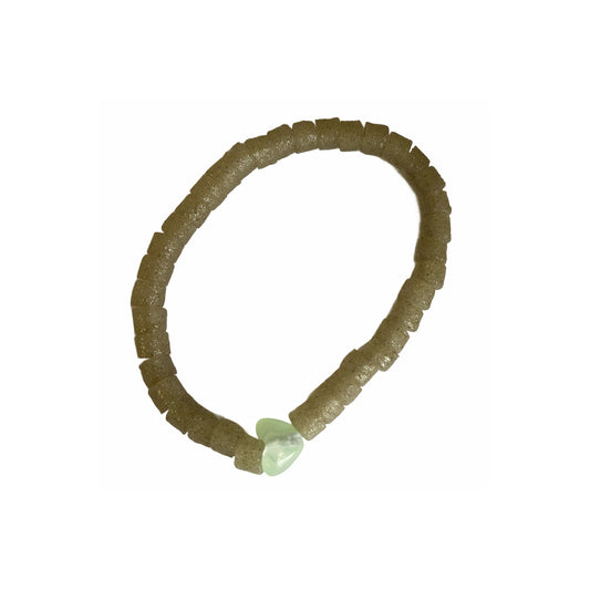 Sage Green Glass Bead Bracelet with Heart Charm