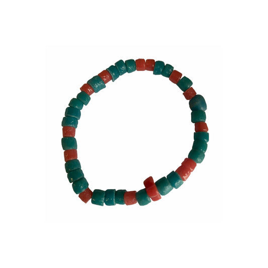 Teal & Coral Handmade Beaded Bracelet