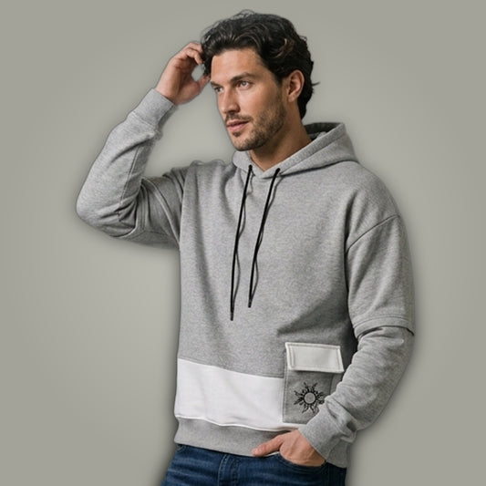 Men's Colorblock Stone Grey Premium Oversized Hoodie