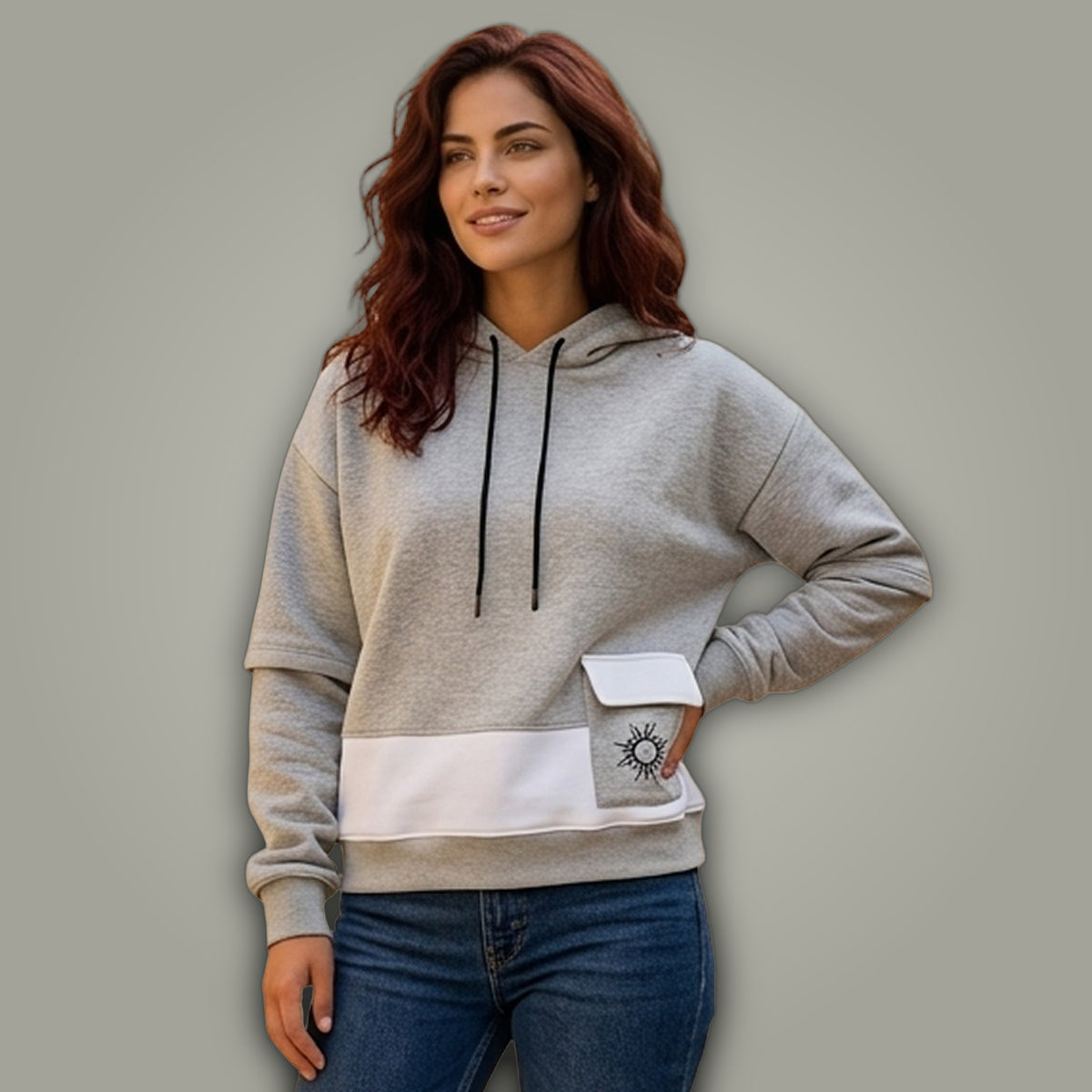 Women's Colorblock Stone Grey Oversized Hoodie
